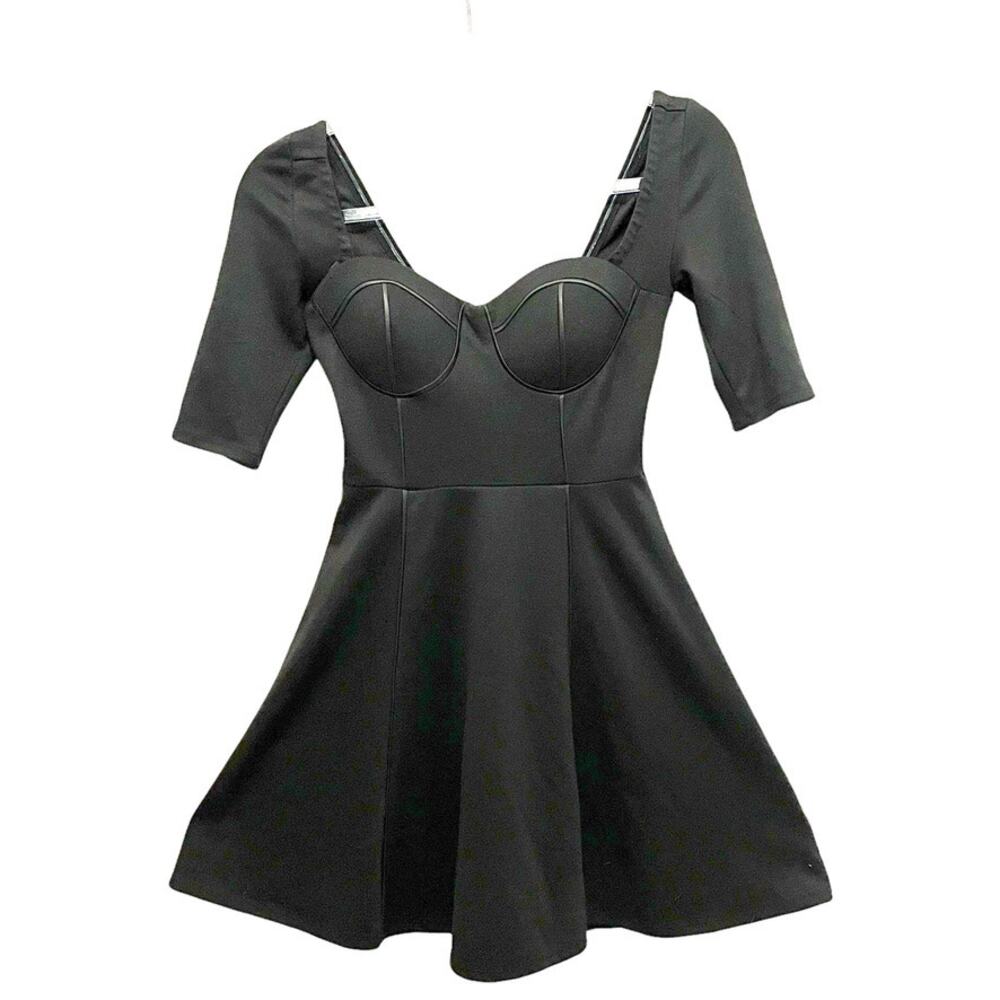 Material Girl Skater Dress Molded Cup Women Size Small S Black Fit & Flare Retro